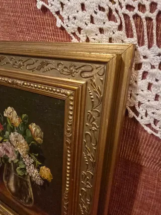 Cuadros al óleo de flores en madera c/u 25 euros