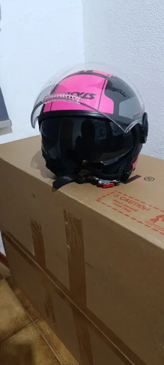 Casco Axxis Jet Negro y Rosa