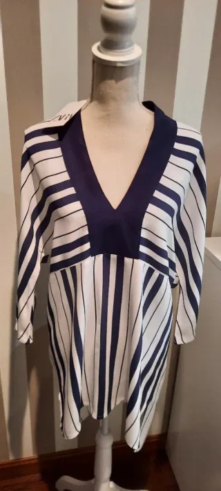 Blusa Zara Rayas Azul y Blanco