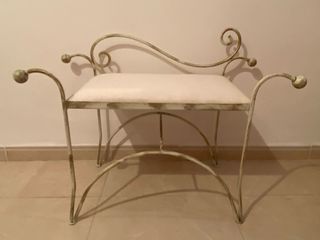 Conjunto espejo y banqueta forja vintage