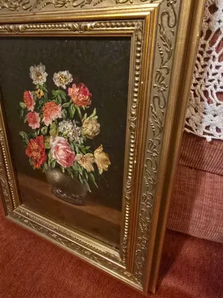 2 Cuadros Óleo Flores Antiguos c/u 35e