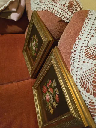 2 Cuadros Óleo Flores Antiguos c/u 35e