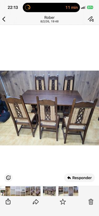 Mesa de comedor maciza y plegable con 6 sillas