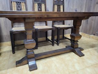 Mesa de comedor maciza y plegable con 6 sillas