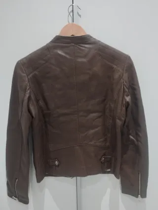 Cazadora de cuero marrón Massimo Dutti