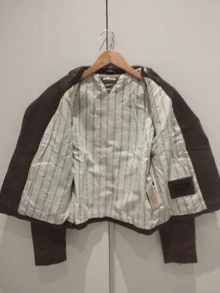 Cazadora de cuero marrón Massimo Dutti