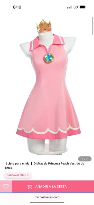 Disfraz Princesa Peach Vestido Corto Mujer Talla S