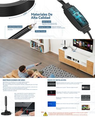 ★ Antena TV Interior Potente, DVB-T2 360°, +20dB