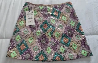 Falda Zara lentejuelas multicolor XS