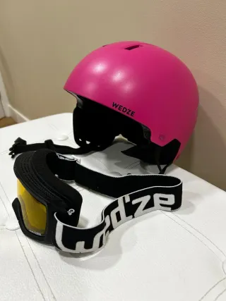 Casco y gafas esquí Wedze rosa. Talla XS 48-52cm