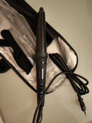 Rizador de pelo cónico negro +funda+guante termico