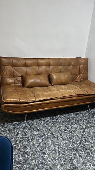 Sofá Cama Vintage Piel Marrón