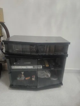 Mueble TV giratorio madera y cristal