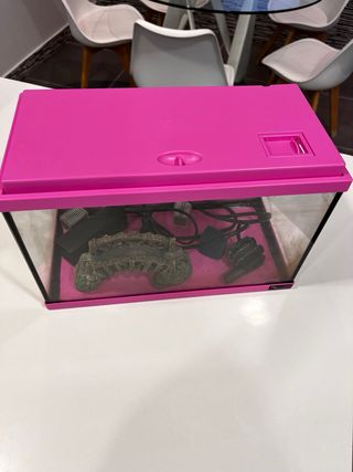 Acuario Pecera 16L Agua Fría Rosa con complementos