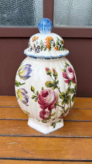 Vaso Ceramica Dipinto A Mano Con Coperchio H 37 Cm