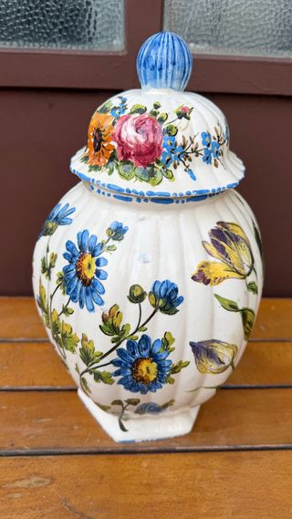 Vaso Ceramica Dipinto A Mano Con Coperchio H 37 Cm