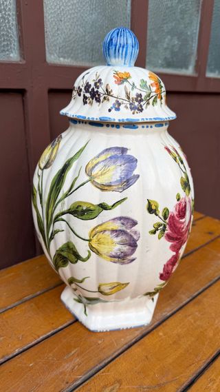 Vaso Ceramica Dipinto A Mano Con Coperchio H 37 Cm