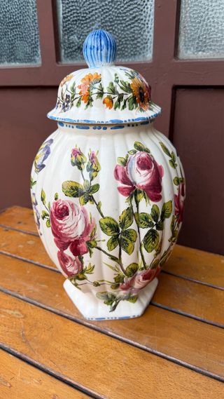 Vaso Ceramica Dipinto A Mano Con Coperchio H 37 Cm