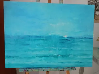 Oleo sobre lienzo: Lluvia en el mar