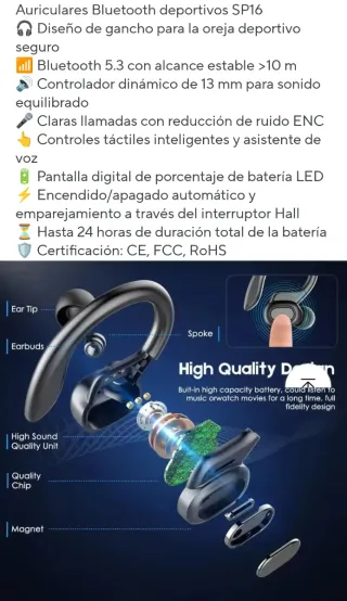 Auriculares Deportivos  con pantalla Led Carga