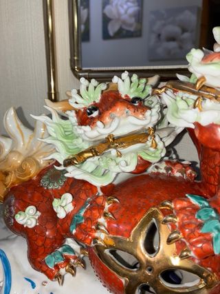 Pareja Fu Dog/León Porcelana Base