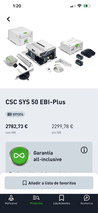 Festool Sierra de mesa CSC SYS 50 y set de energia