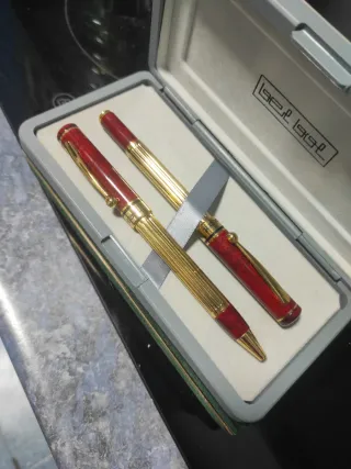 Set Pluma Estilográfica y Bolígrafo Oro Rojo