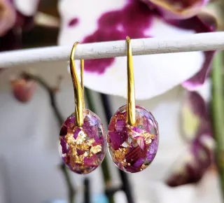 Pendientes Orquídeas Naturales y Pan de Oro
