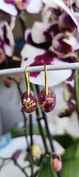 Pendientes Orquídeas Naturales y Pan de Oro