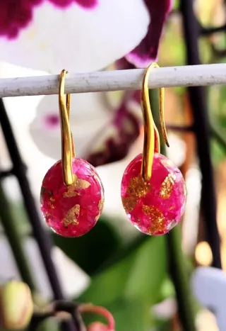 Pendientes buganvilla y pan de oro