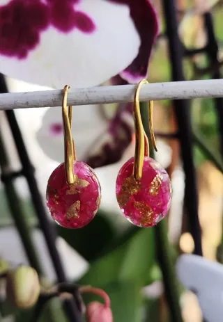 Pendientes buganvilla y pan de oro