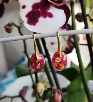 Pendientes buganvilla y pan de oro