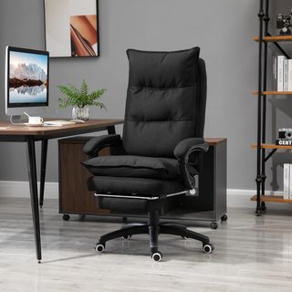 Silla De Oficina Ajustable Con 6 Puntos De Masaje Y Control Remoto, Silla Ergonómica De Tela Efecto Lino, 70X62X120-130 Cm, Negro