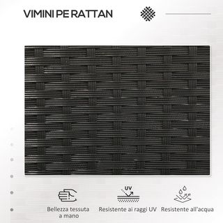 Banco de Jardín de 2 Plazas con Mesa de Café Central, Sofá de Rattan PE, Acero y Poliéster, 137X59X82 Cm, Negro