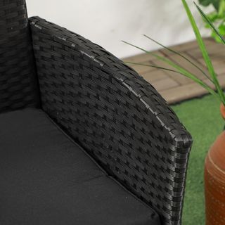 Banco de Jardín de 2 Plazas con Mesa de Café Central, Sofá de Rattan PE, Acero y Poliéster, 137X59X82 Cm, Negro