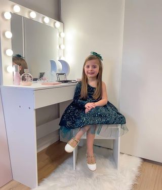 Estación de Maquillaje, Tocador con Espejo, 12 Luces LED, Taburete Acolchado y Amplio Cajón de Madera, 80X40X140 Cm, Blanco