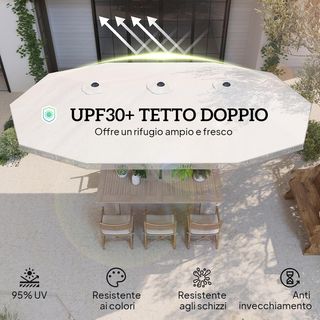 Sombrilla Doble 450X265 Cm Con Manivela, Ventilaciones Y Flecos, Sombrilla De Jardín Con 12 Varillas De Metal Y Poliéster 180G/㎡, anti UV30+, Para Jardín, Terraza Y Balcón, Crema