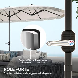 Sombrilla Doble 450X265 Cm Con Manivela, Ventilaciones Y Flecos, Sombrilla De Jardín Con 12 Varillas De Metal Y Poliéster 180G/㎡, anti UV30+, Para Jardín, Terraza Y Balcón, Crema