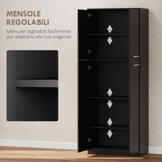 Credenza de Cocina, Mueble Despensa Con 2 Armarios, Mueble de Cocina Con Estantes Regulables en MDF, para Comedor, Sala de Estar, Salón, 59X31X155 Cm, Negro