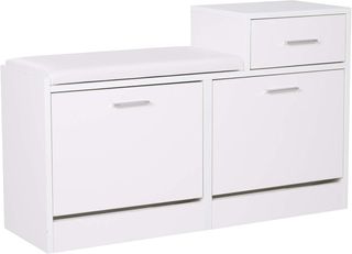 Zapatero Moderno Con Banco Tapizado para 12 Pares de Zapatos, Mueble de Entrada Con Zapatero, Madera, Elegante, Amplio, 94,5X57X30 Cm, Blanco