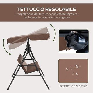 Columpio de Jardín de 3 Plazas con Techo Parasol Regulable, Columpio de Exterior con Asiento Transpirable en Textilene y Metal, Capacidad de Hasta 240 Kg, 172X110X153 Cm, Marrón