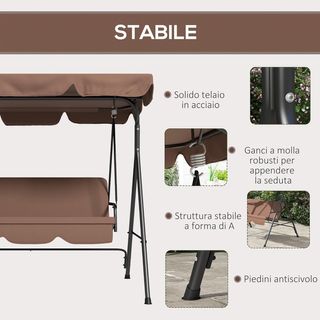 Columpio de Jardín de 3 Plazas con Techo Parasol Regulable, Columpio de Exterior con Asiento Transpirable en Textilene y Metal, Capacidad de Hasta 240 Kg, 172X110X153 Cm, Marrón