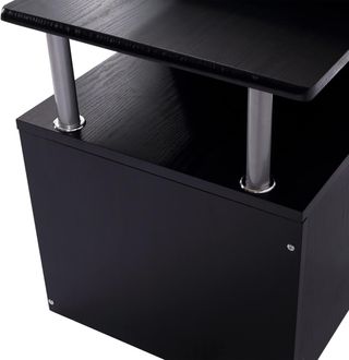 Escritorio Moderno para Computadora con Cajones, Estantes y Teclado Extraíble, Escritorio de Oficina para Casa en Madera Negra 152X60X88Cm