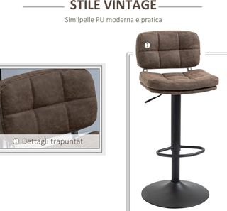 Conjunto de 2 Taburetes de Bar Modernos y Giratorios con Respaldo y Reposapiés, Taburetes de Cocina con Altura Ajustable, Tapizado en Cuero PU y Acolchado, 41.5X45X85-107Cm