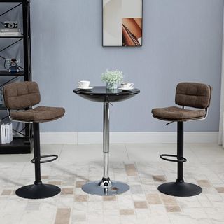 Conjunto de 2 Taburetes de Bar Modernos y Giratorios con Respaldo y Reposapiés, Taburetes de Cocina con Altura Ajustable, Tapizado en Cuero PU y Acolchado, 41.5X45X85-107Cm