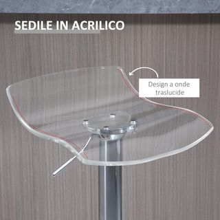 Conjunto de 2 Taburetes de Bar con Altura Regulable, Taburetes de Cocina Altos con Asiento Giratorio y Reposapiés de Metal y Acrílico, 39X39X67-87 Cm, Transparente