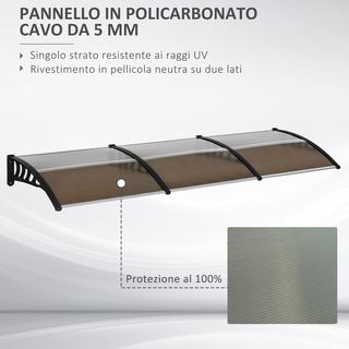 Toldo de Exterior 303X96Cm, Toldo para Exterior de Policarbonato y Aluminio, para Balcón Ventanas y Puertas, Marrón