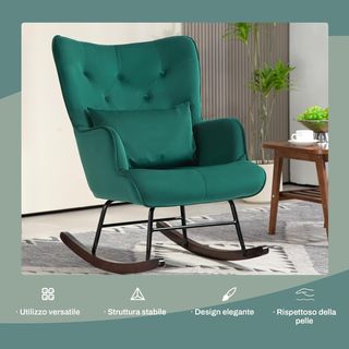 Silla mecedora de terciopelo con respaldo alto, silla mecedora con cojín y reposabrazos para salón y dormitorio, verde