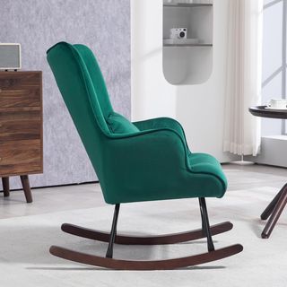 Silla mecedora de terciopelo con respaldo alto, silla mecedora con cojín y reposabrazos para salón y dormitorio, verde