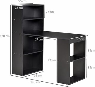Escritorio de PC de Madera con 6 Estantes Laterales, 120X55X120 Cm, Negro